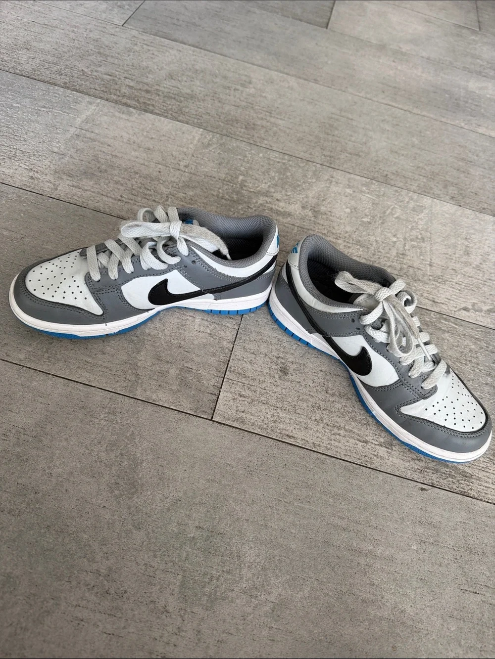 Nike White, Gray & Black Low-Top Sneakers with Blue Accents